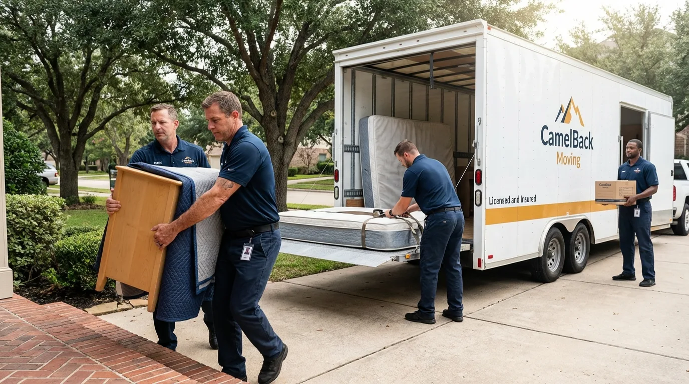 Crew loading residential truck for cross-state move from Jerseyville, IL