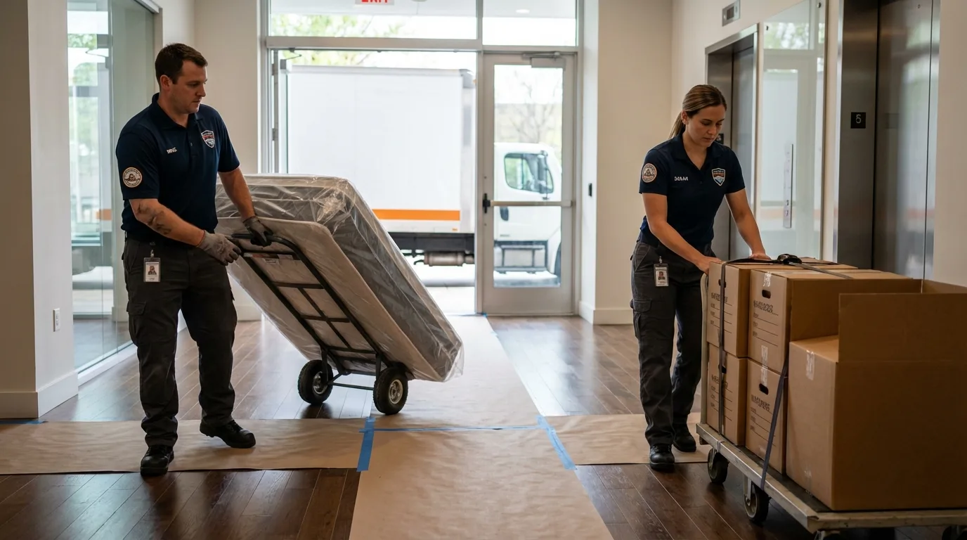 Professional apartment movers loading elevator in Jerseyville, IL