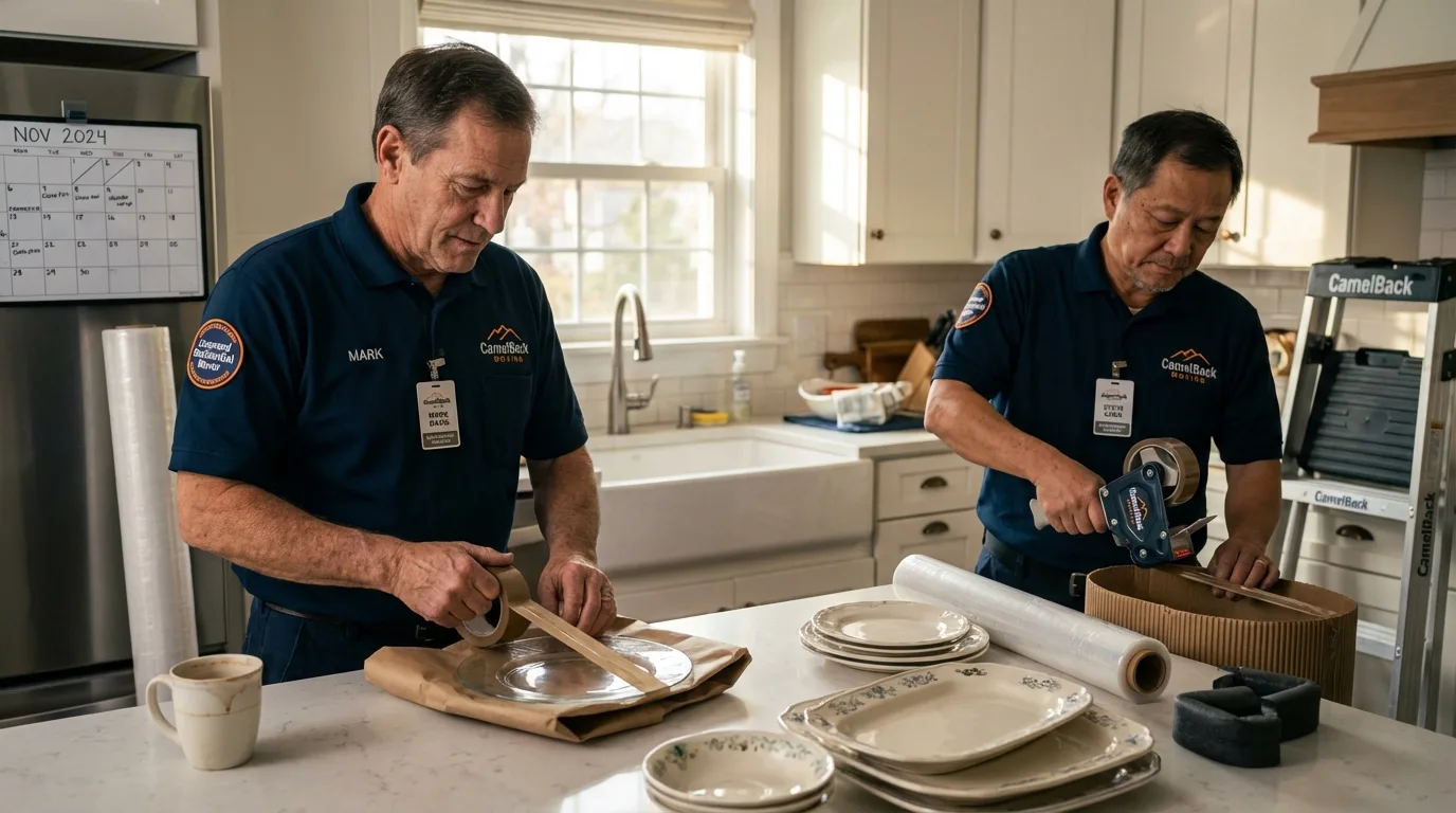 Professional crew packing kitchen dishware in Jerseyville, IL
